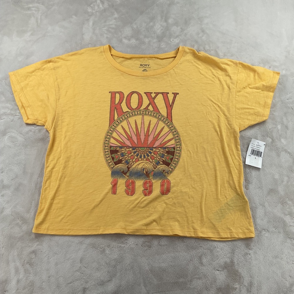 Roxy Womens Surfs Up Graphic T-Shirt Cornsilk Yellow Boxy Fit ARJZT07971 Large